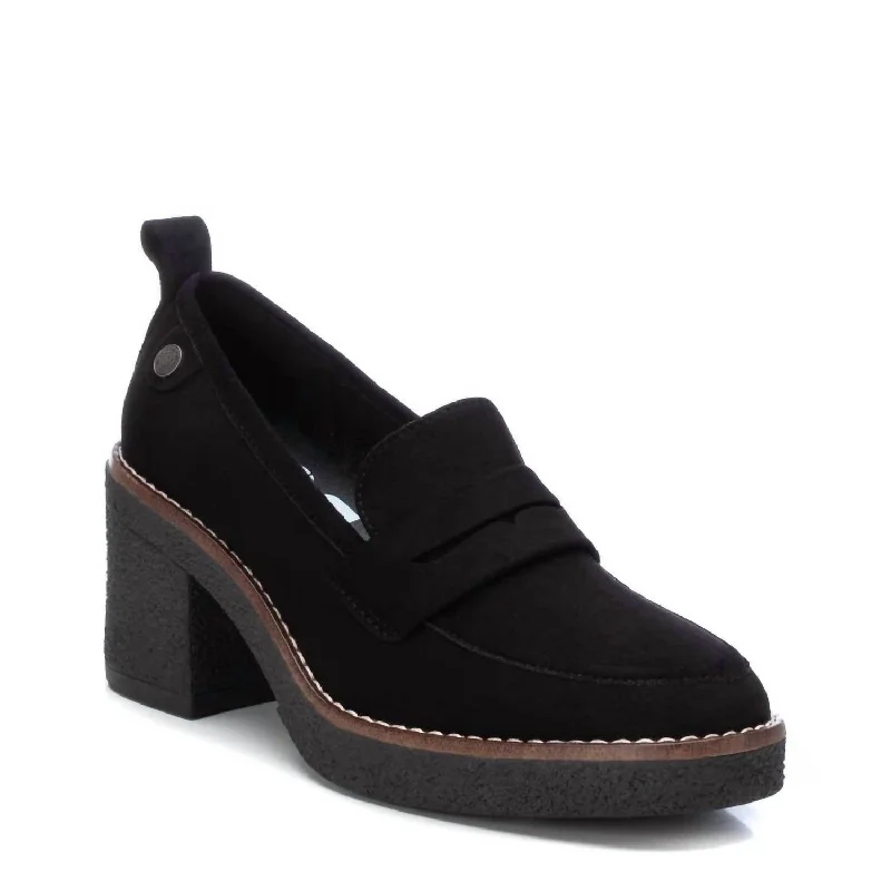 Women's Metallic Foil - Finish Loafers in Gold for a Glamorous Night Out Women's Heeled Suede Moccasins In Black Women's Metallic Foil - Finish Loafers in Gold for a Glamorous Night Out Women's Heeled Suede Moccasins In Black
