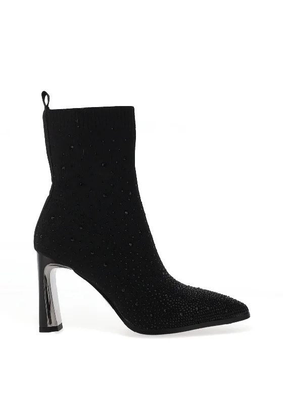 Women's Thigh - High Stretch Boots in Black for a Sexy and Alluring OutfitRedz Modern Block Embellished Heeled Ankle Boots, Black Women's Thigh - High Stretch Boots in Black for a Sexy and Alluring OutfitRedz Modern Block Embellished Heeled Ankle Boots, Black