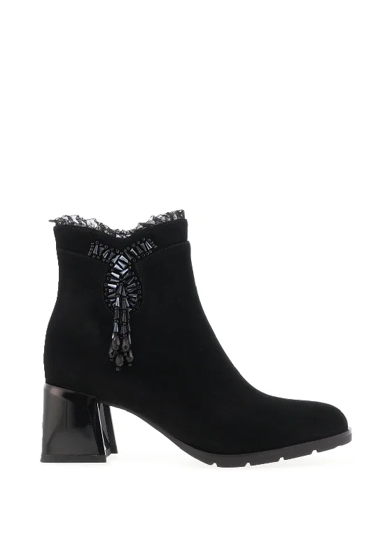 Women's Combat Boots with Studded Details in Olive Green for an Edgy Punk LookLoretta Vitale Embellished Frill Heeled Ankle Boots, Black Women's Combat Boots with Studded Details in Olive Green for an Edgy Punk LookLoretta Vitale Embellished Frill Heeled Ankle Boots, Black