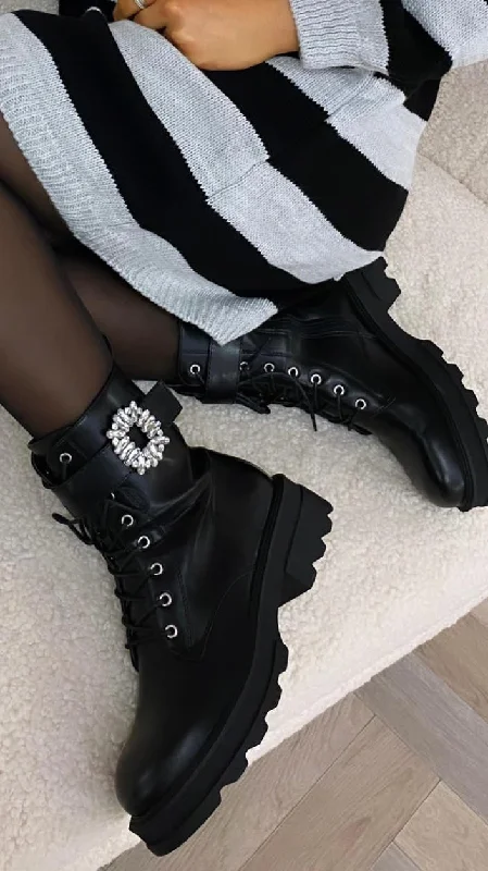 Women's Platform Chelsea Boots in Black for a Modern and Fashion - Forward AppearanceIrina Black Buckle Detail Ankle Boots Women's Platform Chelsea Boots in Black for a Modern and Fashion - Forward AppearanceIrina Black Buckle Detail Ankle Boots