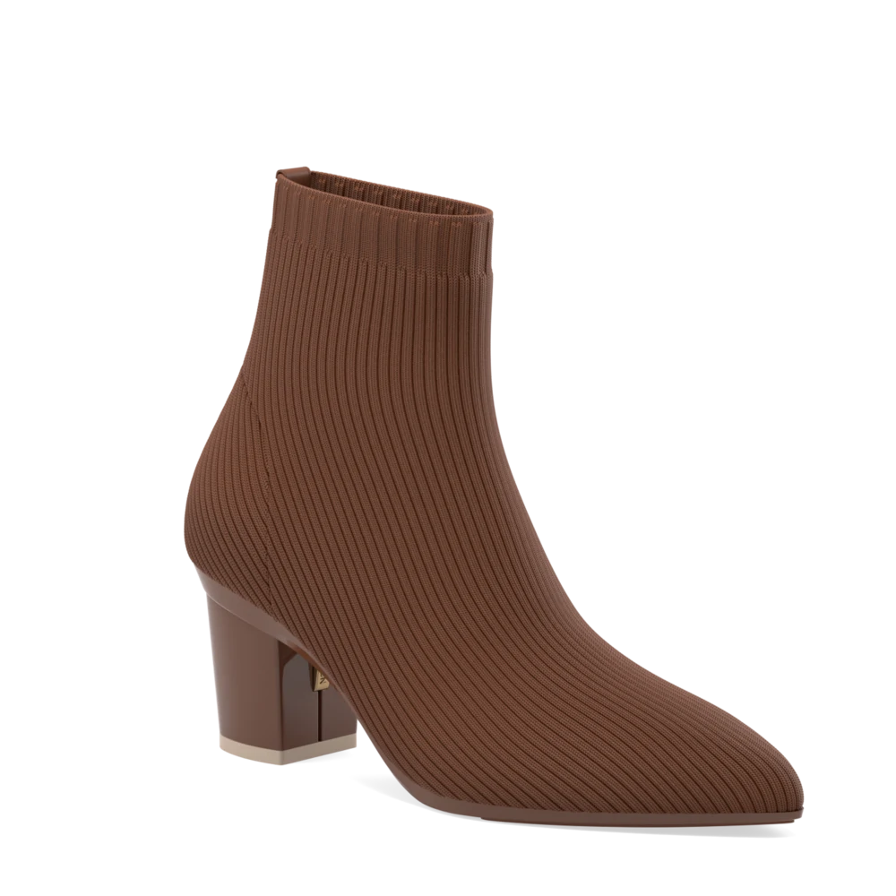 Women's Leather Motorcycle Boots in Dark Brown with Silver Hardware for a Cool Biker LookThe Bootie Walnut Knit + Block Heel Kit 3 Walnut Women's Leather Motorcycle Boots in Dark Brown with Silver Hardware for a Cool Biker LookThe Bootie Walnut Knit + Block Heel Kit 3 Walnut