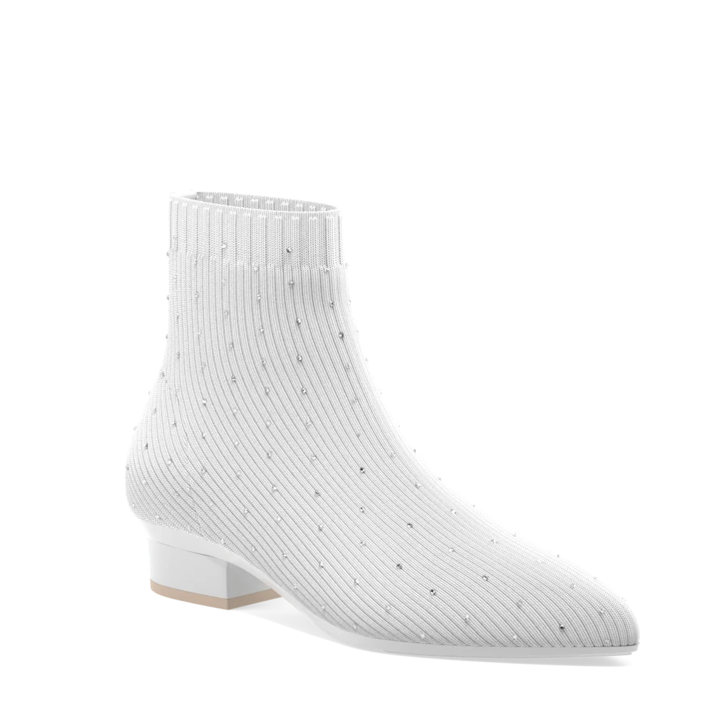 Plus Size Women's Block - Heeled Ankle Boots in Red for a Bold and Chic StatementThe Bootie White Knit Rhinestone - FINAL SALE Plus Size Women's Block - Heeled Ankle Boots in Red for a Bold and Chic StatementThe Bootie White Knit Rhinestone - FINAL SALE