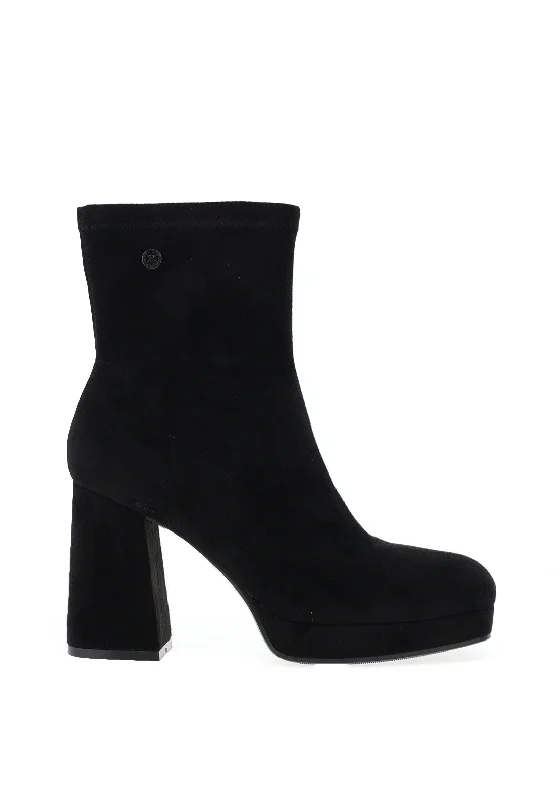 Women's Knee - High Leather Riding Boots in Black for a Classic Equestrian LookXti Platform Block Heel Boots, Black Women's Knee - High Leather Riding Boots in Black for a Classic Equestrian LookXti Platform Block Heel Boots, Black