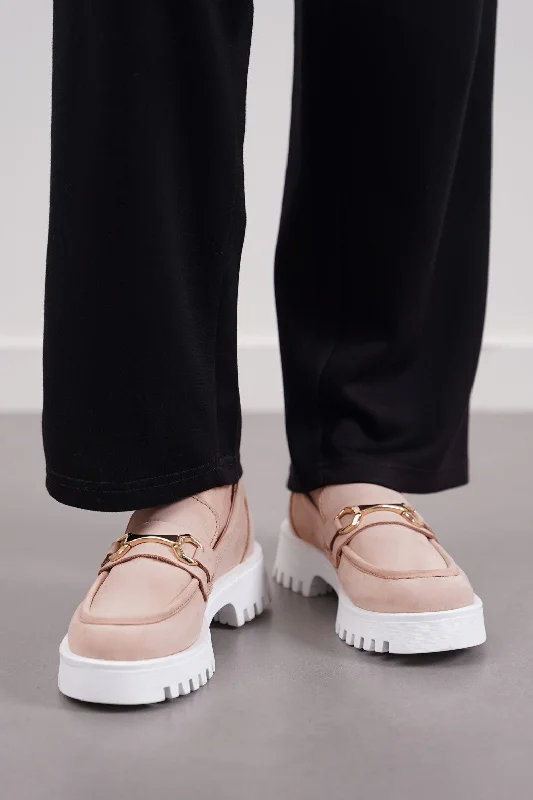 Adjustable Strap Women's Loafers in Tan for a Custom FitBUCKLED LEATHER LOAFERS