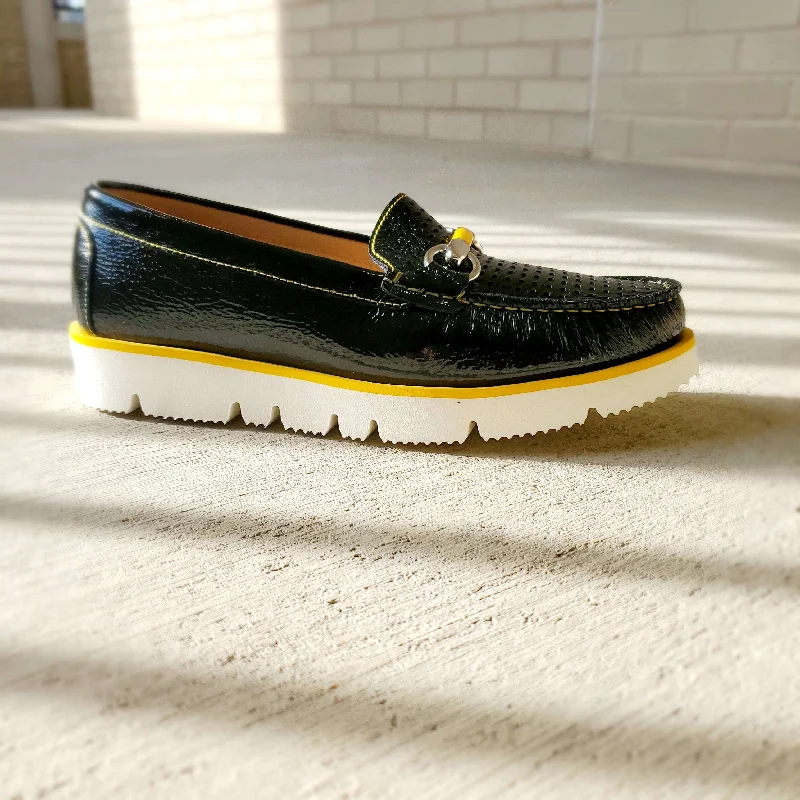 Women's Cashmere - Lined Loafers in Burgundy for Warmth in WinterDi Chenzo - Black Patent Yellow Trim Women's Cashmere - Lined Loafers in Burgundy for Warmth in WinterDi Chenzo - Black Patent Yellow Trim