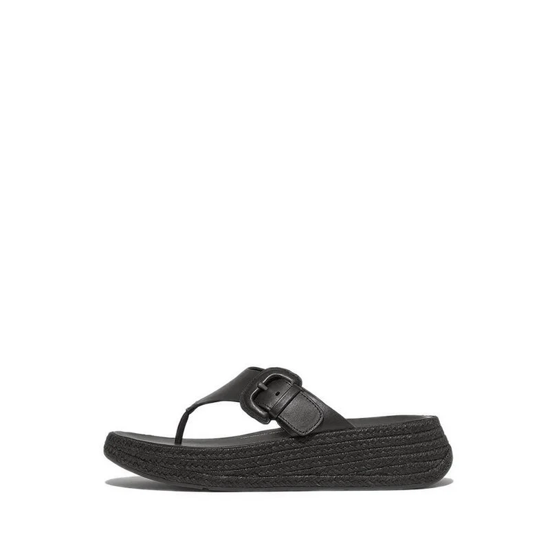 Shock - Absorbing Women's Sandals with a Soft Insole in Black for Active LifestylesF-Mode Wo Espadrille Adjustable Leather Flatform Toe-Thongs Shock - Absorbing Women's Sandals with a Soft Insole in Black for Active LifestylesF-Mode Wo Espadrille Adjustable Leather Flatform Toe-Thongs