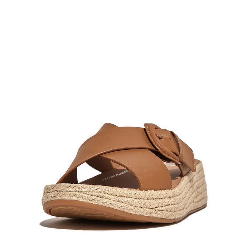 Women's Flat Slide Sandals with a Memory Foam Insole in White for All - Day ComfortFMode Wo Espadrille Buckle Leather Flatform Slides Women's Flat Slide Sandals with a Memory Foam Insole in White for All - Day ComfortFMode Wo Espadrille Buckle Leather Flatform Slides