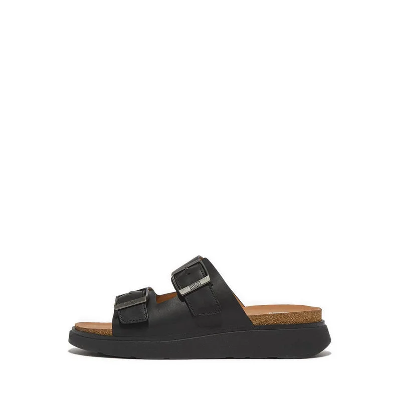 Women's Sandals with a Glitter - Coated Strap in Gold for a Sparkly Summer OutfitGEN-FF BUCKLE TWO-BAR LEATHER SLIDES Women's Sandals with a Glitter - Coated Strap in Gold for a Sparkly Summer OutfitGEN-FF BUCKLE TWO-BAR LEATHER SLIDES