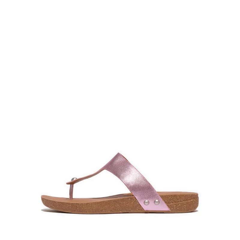 Women's Flat Slide Sandals with a Memory Foam Insole in White for All - Day ComfortiQUSHION METALLIC-LEATHER TOE-POST SANDALS Women's Flat Slide Sandals with a Memory Foam Insole in White for All - Day ComfortiQUSHION METALLIC-LEATHER TOE-POST SANDALS