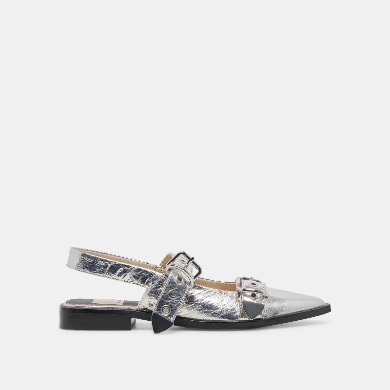 Women's Glitter - Embellished Loafers in Silver for a Sparkly Party LookLABELL FLATS SILVER DISTRESSED LEATHER