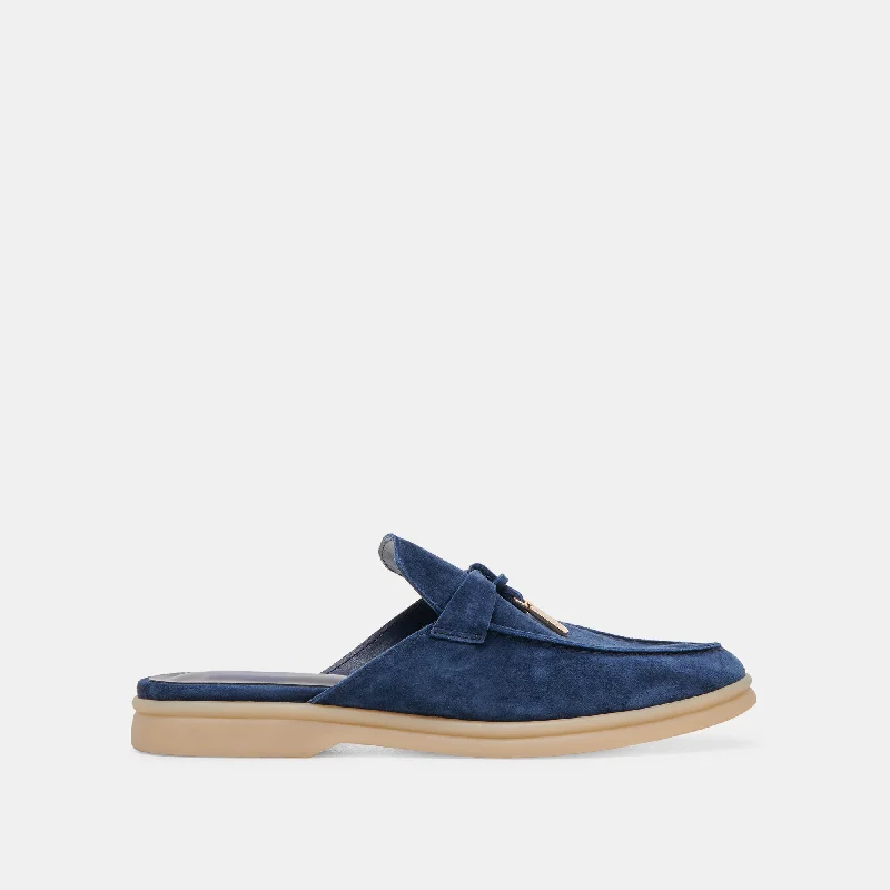 Adjustable Strap Women's Loafers in Tan for a Custom FitLASAIL FLATS NAVY SUEDE