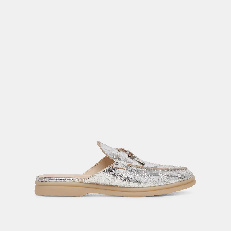 Women's Glitter - Embellished Loafers in Silver for a Sparkly Party LookLASAIL FLATS SILVER DISTRESSED LEATHER Women's Glitter - Embellished Loafers in Silver for a Sparkly Party LookLASAIL FLATS SILVER DISTRESSED LEATHER