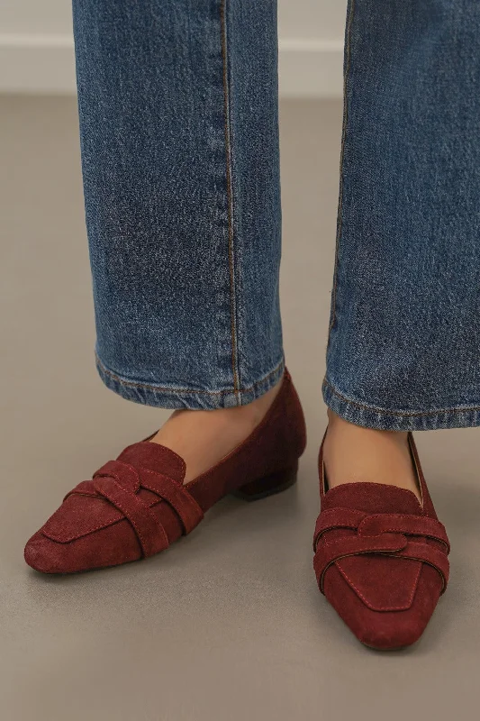 Women's Bow - Embellished Loafers in Red for a Feminine TouchSUEDE SLIP-ONS