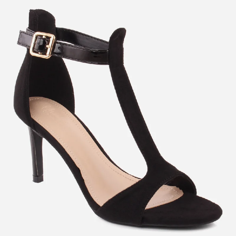 Shock - Absorbing Women's Sandals with a Soft Insole in Black for Active LifestylesWomen "MIA" T-Strap Open Toe Stiletto Heel Sandals