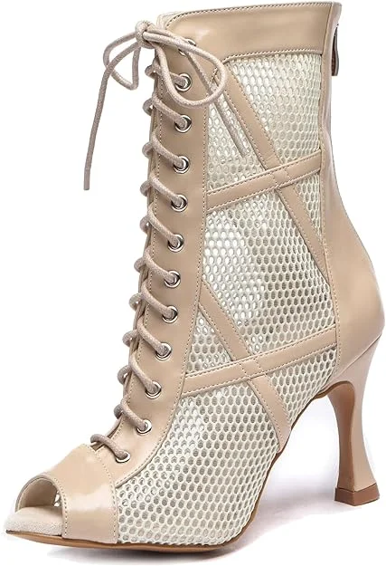 Women's Breathable Mesh Tap Dance Shoes in White for All - Day WearDance Boots Nude Comfortable Salsa Bachata Heels Dancer Boots Women's Breathable Mesh Tap Dance Shoes in White for All - Day WearDance Boots Nude Comfortable Salsa Bachata Heels Dancer Boots