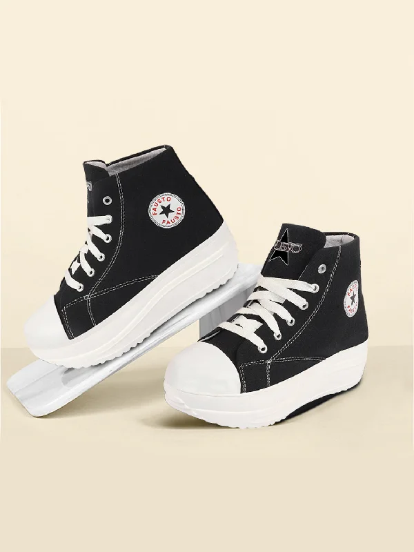 Foldable Women's Travel Sneakers for Compact Storage in LuggageWomen Black High Ankle Top Wedge Heels Canvas Lace Up Sneakers Shoes Foldable Women's Travel Sneakers for Compact Storage in LuggageWomen Black High Ankle Top Wedge Heels Canvas Lace Up Sneakers Shoes