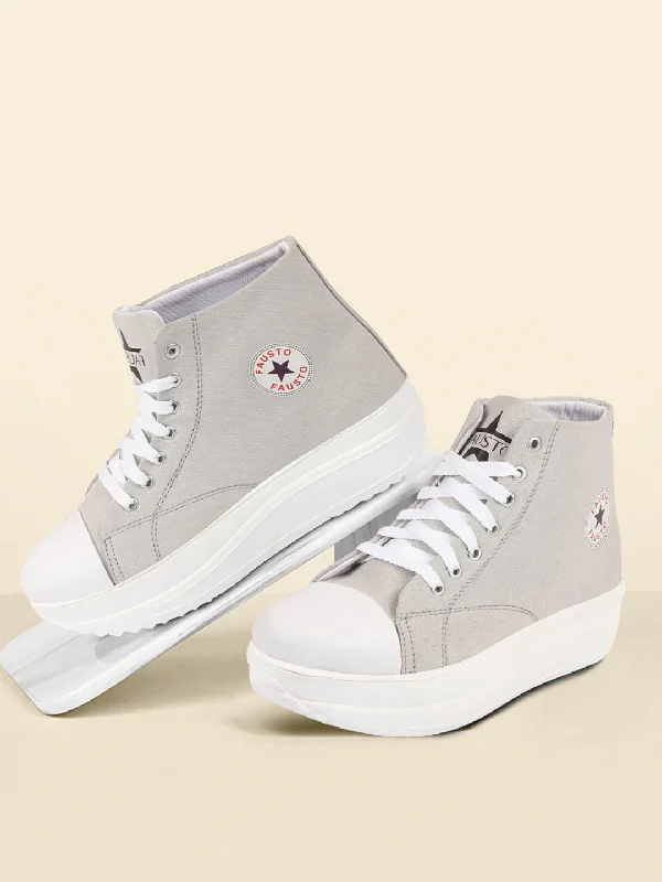 Women's Sneakers with Removable Insoles for Easy Cleaning and CustomizationWomen Grey High Ankle Top Wedge Heels Canvas Lace Up Sneakers Shoes Women's Sneakers with Removable Insoles for Easy Cleaning and CustomizationWomen Grey High Ankle Top Wedge Heels Canvas Lace Up Sneakers Shoes