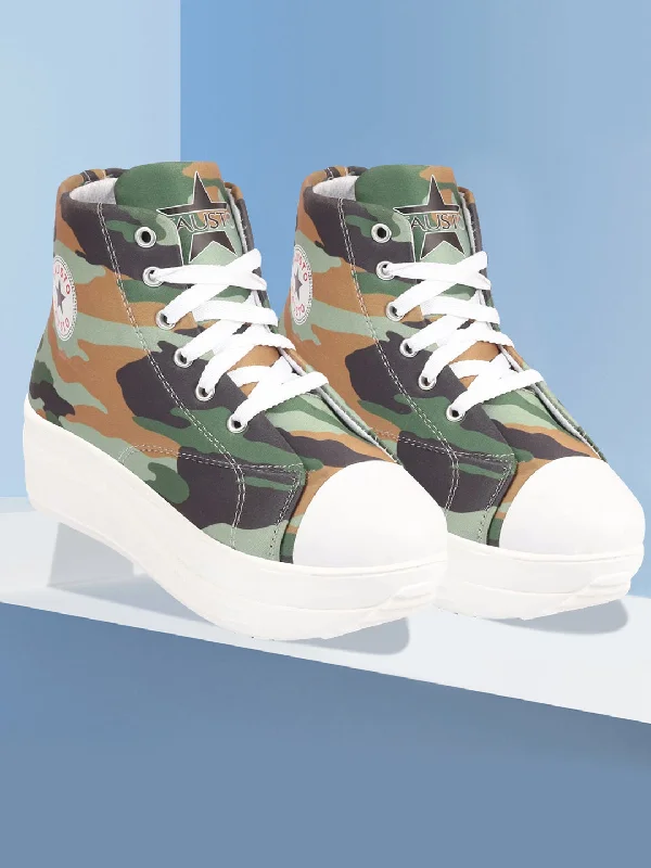 Vegan - Friendly Women's Sneakers Made from Recycled Materials for an Eco - Conscious ChoiceWomen Olive Green High Ankle Top Wedge Heels Camouflage Print Canvas Lace Up Sneakers Shoes Vegan - Friendly Women's Sneakers Made from Recycled Materials for an Eco - Conscious ChoiceWomen Olive Green High Ankle Top Wedge Heels Camouflage Print Canvas Lace Up Sneakers Shoes