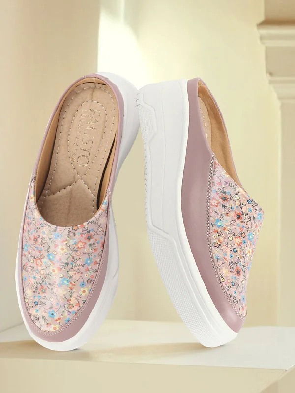 Smart - Tech Women's Sneakers with Fitness Tracking Features for Active Lifestyle EnthusiastsWomen Peach Stiched Floral Print Back Open Height Enhancer Flatform Heel Slip On Casual Shoes Smart - Tech Women's Sneakers with Fitness Tracking Features for Active Lifestyle EnthusiastsWomen Peach Stiched Floral Print Back Open Height Enhancer Flatform Heel Slip On Casual Shoes