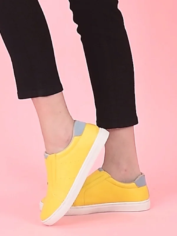 Women's Sneakers with Heel - Stabilizing Technology for Better Balance During RunningWomen Yellow Elastic Closure Stitched Comfort Slip On Sneaker Shoes Women's Sneakers with Heel - Stabilizing Technology for Better Balance During RunningWomen Yellow Elastic Closure Stitched Comfort Slip On Sneaker Shoes
