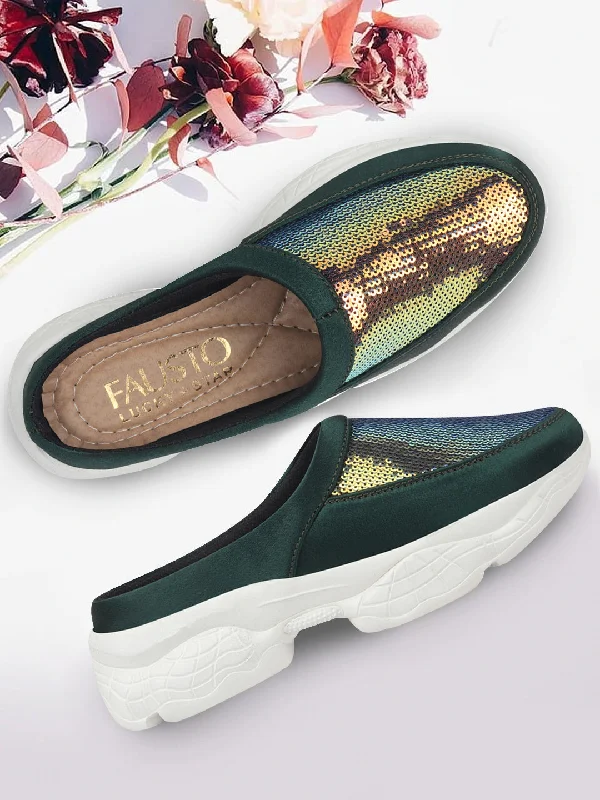 Women's Sneakers with Hidden Wedges for a Subtle Height Boost and Added StyleWomen Green Back Open Embellished Slip On Mules Women's Sneakers with Hidden Wedges for a Subtle Height Boost and Added StyleWomen Green Back Open Embellished Slip On Mules