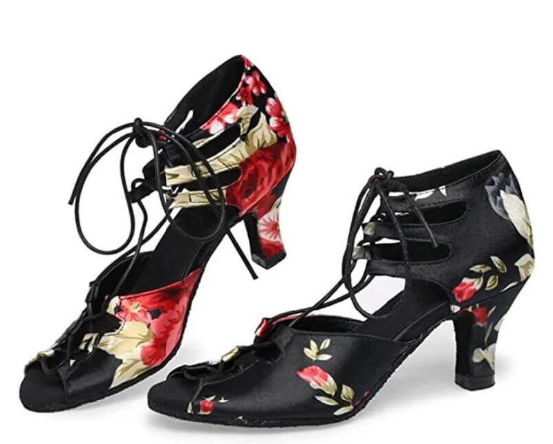 Non - Slip Soles Salsa Dance Shoes in Lime Green for Secure MovementsFlower Satin Lace Up Latin Salsa Bachata Dance Heels