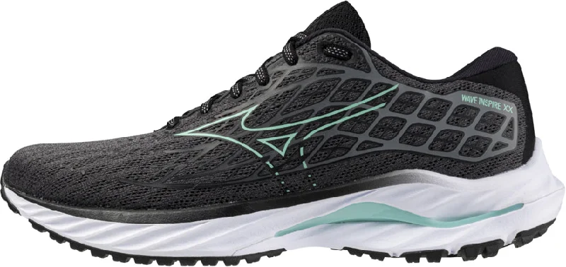 Knit Upper Women's Running Shoes in Pink with Reflective Stripes for Night RunsMizuno Wave Inspire 20 WIDE FIT (D) Womens Running Shoes - Grey Knit Upper Women's Running Shoes in Pink with Reflective Stripes for Night RunsMizuno Wave Inspire 20 WIDE FIT (D) Womens Running Shoes - Grey