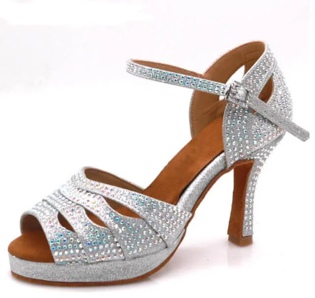 Heel - Protector Hip - Hop Dance Shoes in Brown for Long - Lasting UseSilver Glitter Rhinestone Samba Platform Dance Heels Heel - Protector Hip - Hop Dance Shoes in Brown for Long - Lasting UseSilver Glitter Rhinestone Samba Platform Dance Heels