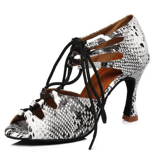 Women's Breathable Mesh Tap Dance Shoes in White for All - Day WearSnakeskin Print Ballroom Dancing Shoes Latin Salsa Dance Heels Women's Breathable Mesh Tap Dance Shoes in White for All - Day WearSnakeskin Print Ballroom Dancing Shoes Latin Salsa Dance Heels