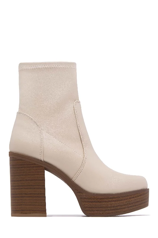 women's waterproof bootiesAspen Block Heel Platform Ankle Boots - Bone