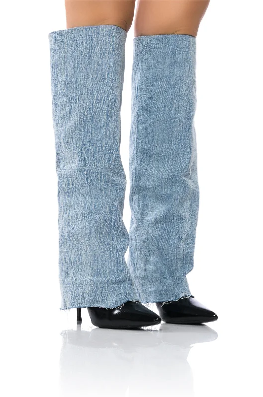 Platform knee high boots for added heightAZALEA WANG APPEALING FOLD OVER DENIM STILETTO BOOT Platform knee high boots for added heightAZALEA WANG APPEALING FOLD OVER DENIM STILETTO BOOT
