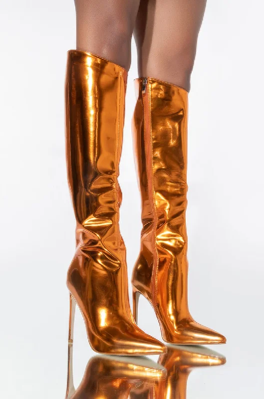 Chunky heel knee high boots for a bold lookAZALEA WANG DON'T WANNA FALL IN LOVE STILETTO BOOT IN ORANGE Chunky heel knee high boots for a bold lookAZALEA WANG DON'T WANNA FALL IN LOVE STILETTO BOOT IN ORANGE
