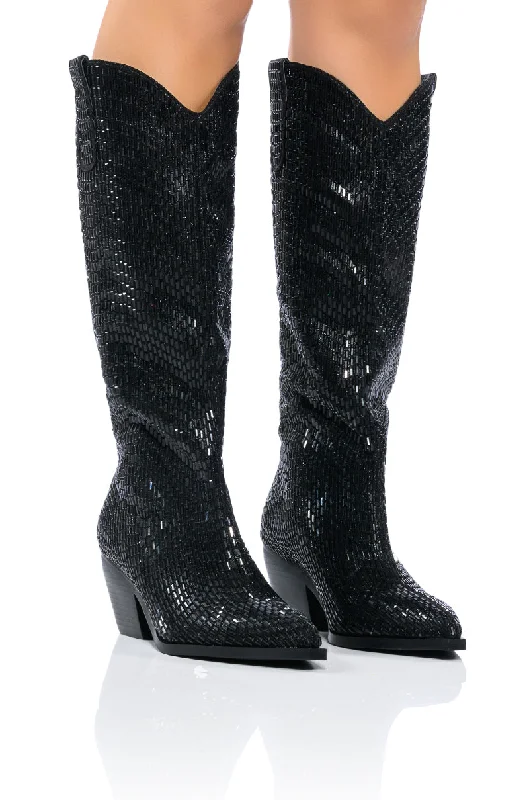 Wedge heel knee high boots for stabilityAZALEA WANG DRIVEN RHINESTONE WESTERN BOOT IN BLACK Wedge heel knee high boots for stabilityAZALEA WANG DRIVEN RHINESTONE WESTERN BOOT IN BLACK