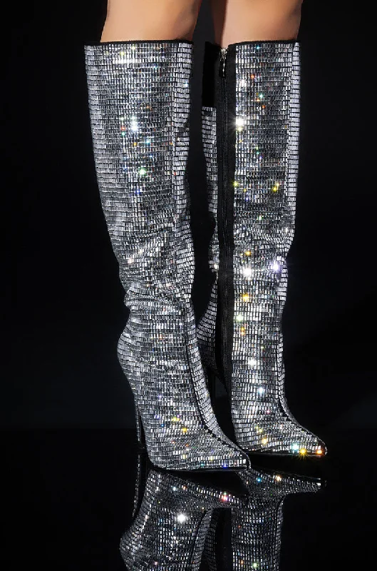 Knee high boots with a block heel​AZALEA WANG ELOISE STILETTO PUMP IN SILVER