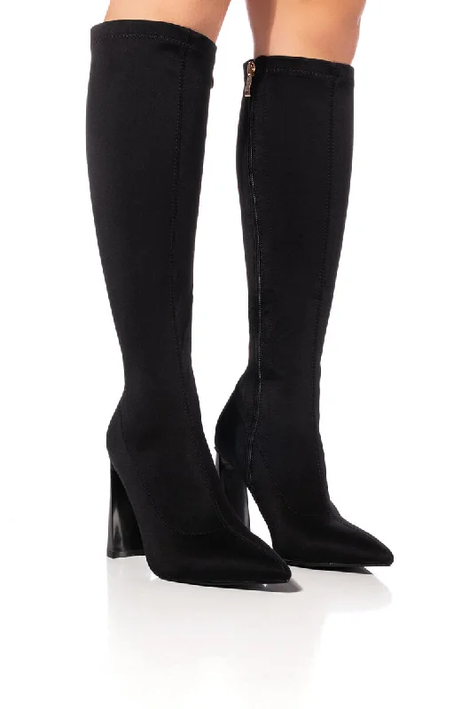 Ankle - high shaft knee high boots for a modern twistAZALEA WANG ESTATE NEOPRENE BOOT IN BLACK Ankle - high shaft knee high boots for a modern twistAZALEA WANG ESTATE NEOPRENE BOOT IN BLACK