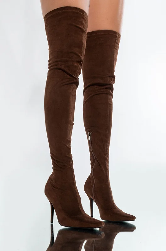 Suede knee high boots in classic colorsAZALEA WANG FRIDAY NIGHT STILETTO BOOT IN BROWN Suede knee high boots in classic colorsAZALEA WANG FRIDAY NIGHT STILETTO BOOT IN BROWN