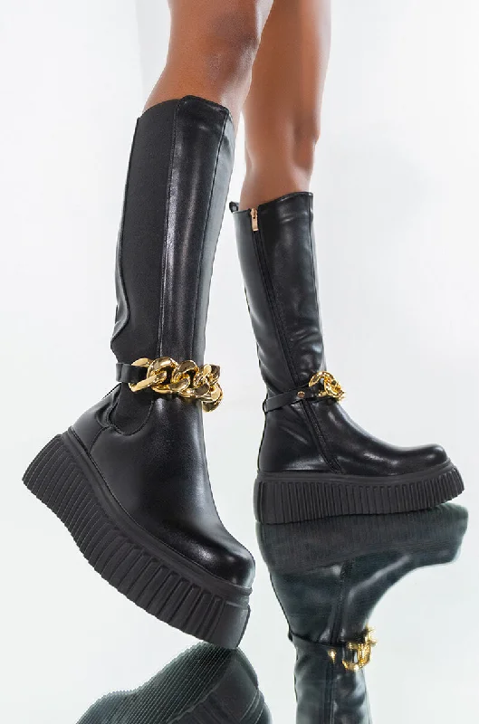 Wedge heel knee high boots for stabilityAZALEA WANG I DON'T WANNA BE LIKE YOU FLATFORM BOOT IN BLACK Wedge heel knee high boots for stabilityAZALEA WANG I DON'T WANNA BE LIKE YOU FLATFORM BOOT IN BLACK