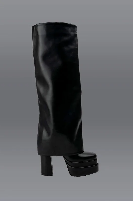 Knee high boots with elastic gussetsAZALEA WANG INVISIBLE KNEE HIGH FOLD OVER CHUNKY BOOT IN BLACK Knee high boots with elastic gussetsAZALEA WANG INVISIBLE KNEE HIGH FOLD OVER CHUNKY BOOT IN BLACK
