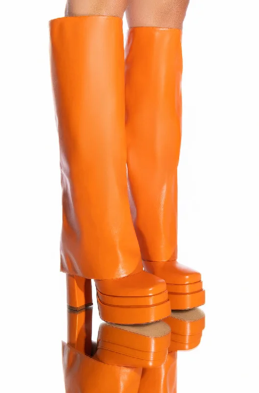 Velvet knee high boots for a luxurious feelAZALEA WANG INVISIBLE KNEE HIGH FOLD OVER CHUNKY BOOT IN ORANGE Velvet knee high boots for a luxurious feelAZALEA WANG INVISIBLE KNEE HIGH FOLD OVER CHUNKY BOOT IN ORANGE