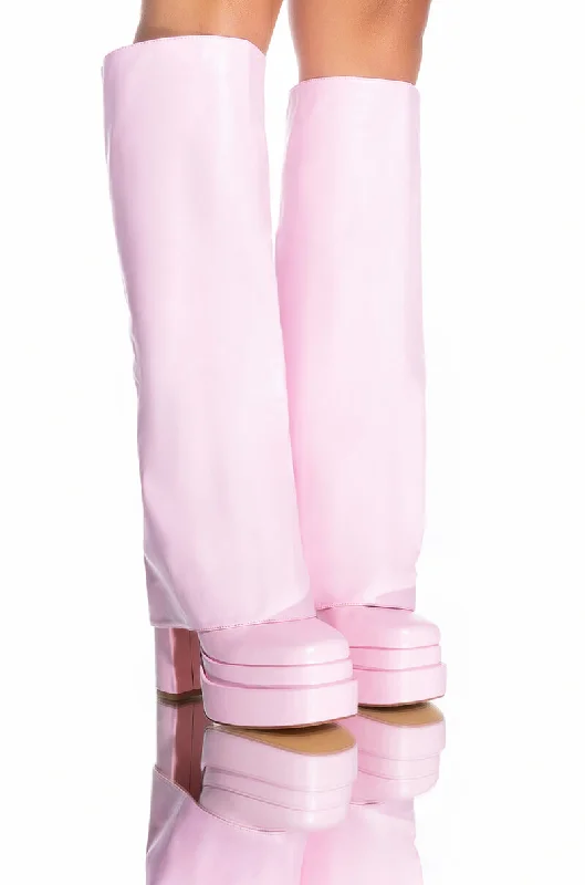 Leatherette knee high boots for a budget - friendly choiceAZALEA WANG INVISIBLE KNEE HIGH FOLD OVER CHUNKY BOOT IN PINK Leatherette knee high boots for a budget - friendly choiceAZALEA WANG INVISIBLE KNEE HIGH FOLD OVER CHUNKY BOOT IN PINK
