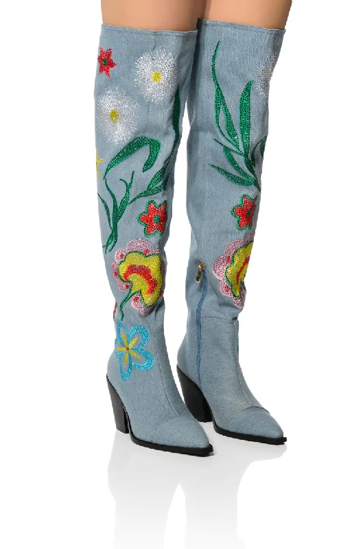 Knee high boots with memory foam insolesAZALEA WANG IZARA OVER THE KNEE BOOT IN DENIM Knee high boots with memory foam insolesAZALEA WANG IZARA OVER THE KNEE BOOT IN DENIM