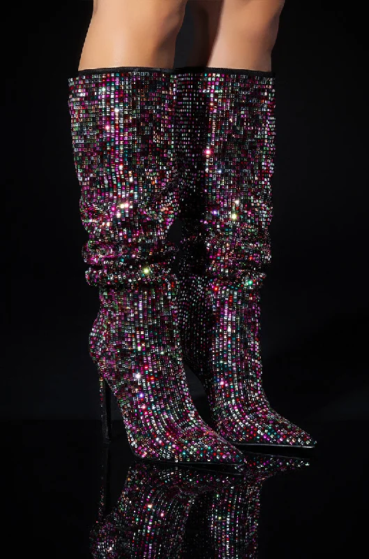 Knee high boots with hidden wedge heelsAZALEA WANG IZZY EMBELLISHED BOOT IN MULTI Knee high boots with hidden wedge heelsAZALEA WANG IZZY EMBELLISHED BOOT IN MULTI