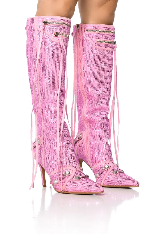Knee high boots with scalloped edgesAZALEA WANG MAEVE STILETTO BOOT IN EMBELLISHED PINK Knee high boots with scalloped edgesAZALEA WANG MAEVE STILETTO BOOT IN EMBELLISHED PINK