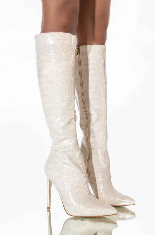 Knee high boots with a lace - up front and side zipperAZALEA WANG JUST MY LUCK STILETTO BOOT IN BONE Knee high boots with a lace - up front and side zipperAZALEA WANG JUST MY LUCK STILETTO BOOT IN BONE