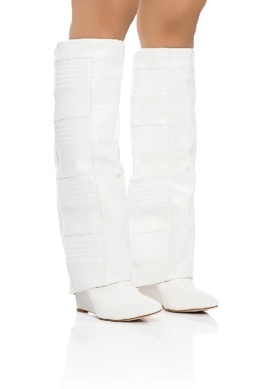 Chunky heel knee high boots for a bold lookAZALEA WANG LIKE RAIN IN THE SUN WEDGE BOOT IN WHITE Chunky heel knee high boots for a bold lookAZALEA WANG LIKE RAIN IN THE SUN WEDGE BOOT IN WHITE