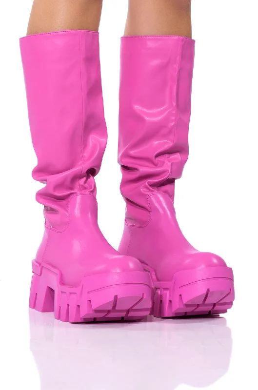 Elasticized top knee high boots for easy on - offAZALEA WANG LYRICA FLATFORM BOOT IN PINK Elasticized top knee high boots for easy on - offAZALEA WANG LYRICA FLATFORM BOOT IN PINK