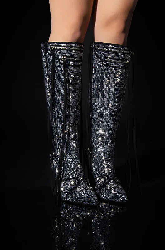 Stretch fabric knee high boots for a snug fitAZALEA WANG MAEVE STILETTO BOOT IN SILVER Stretch fabric knee high boots for a snug fitAZALEA WANG MAEVE STILETTO BOOT IN SILVER