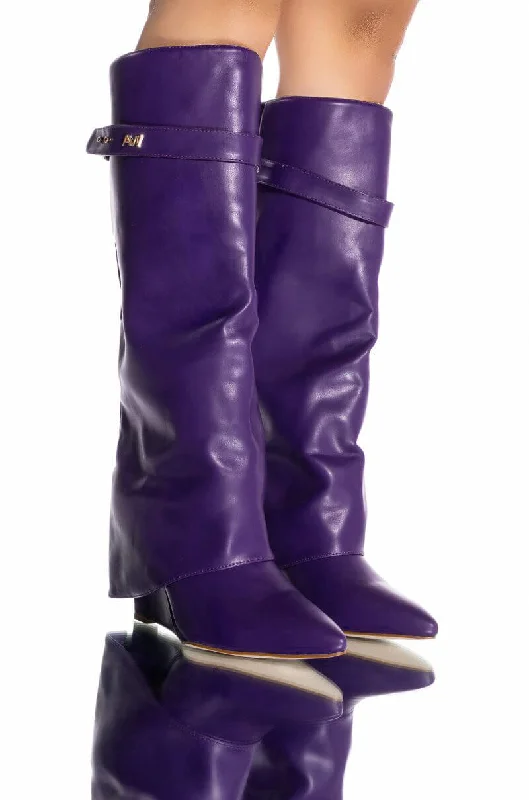 Knee high boots with detachable fur collarsAZALEA WANG MELINA FOLD OVER WEDGE BOOT IN PURPLE Knee high boots with detachable fur collarsAZALEA WANG MELINA FOLD OVER WEDGE BOOT IN PURPLE