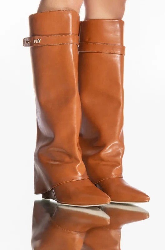 Knee high boots with hidden wedge heelsAZALEA WANG MELINA FOLD OVER WEDGE BOOT IN TAN Knee high boots with hidden wedge heelsAZALEA WANG MELINA FOLD OVER WEDGE BOOT IN TAN