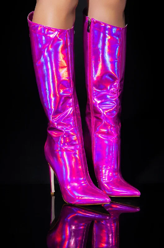 Knee high boots with side slits​AZALEA WANG NOVA SEXY STILETTO BOOT IN PINK